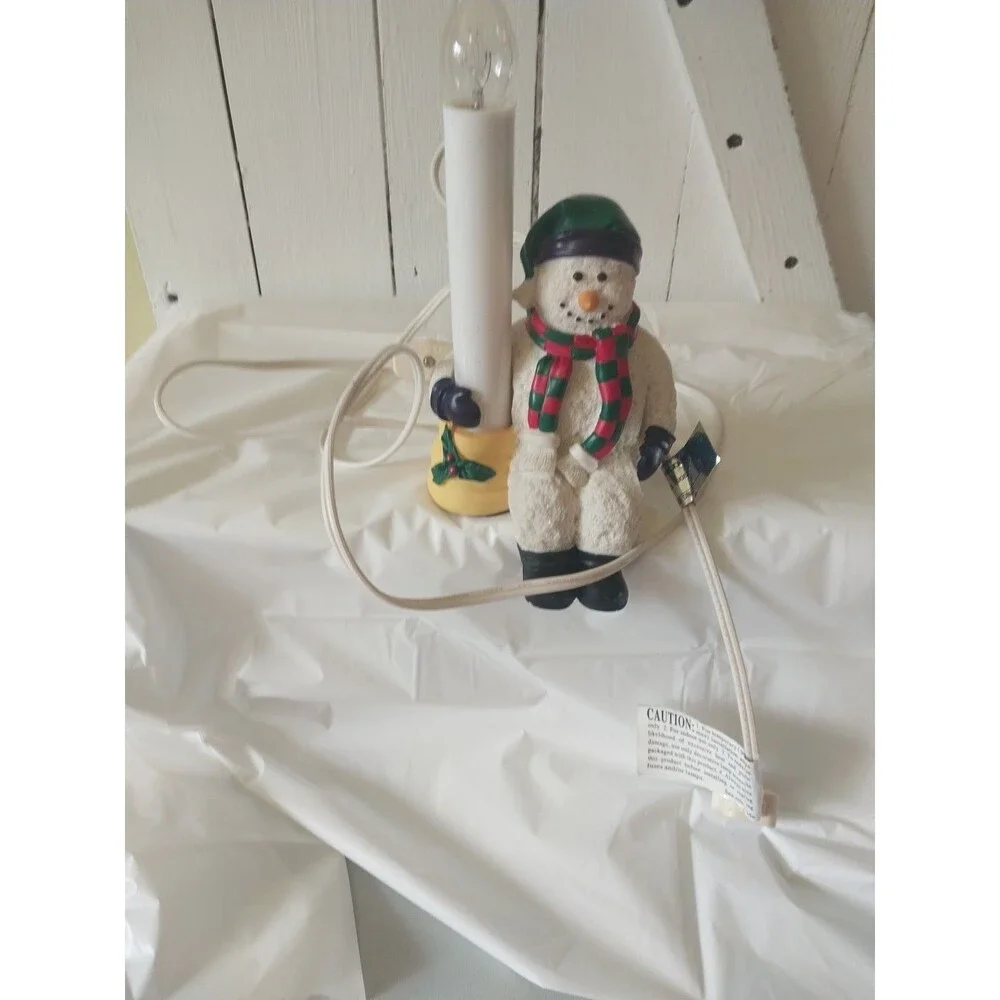 Resin Snowman Light Up Candle Plug in Shelf Sitting Snowman Deco